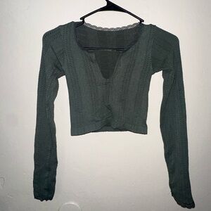 Cropped V-Neck Top Green